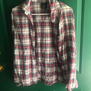 Red, white and blue plaid flannel shirt